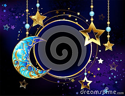 Round banner with jewelry crescent moon Vector Illustration