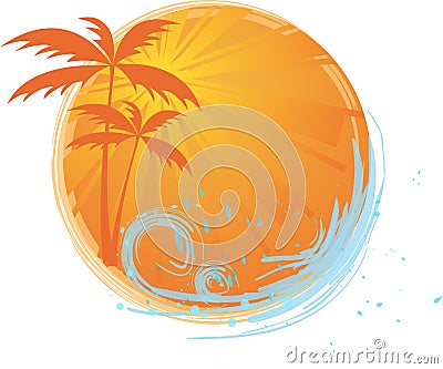 Round banner with palm trees Vector Illustration