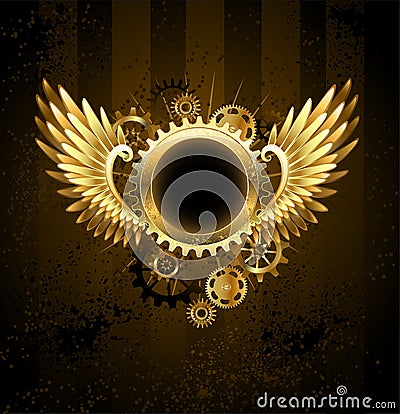 Round banner with Steampunk wings Vector Illustration