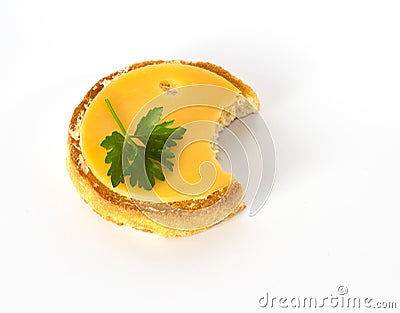 Round biscuit with cheese with a bite out Stock Photo