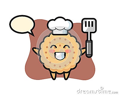 Round Biscuits Character Illustration as a chef is cooking Stock Photo