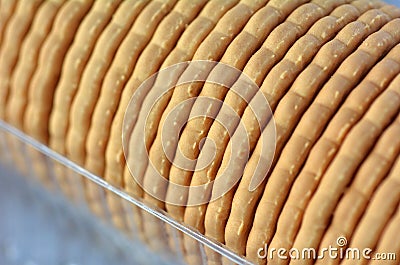 Round biscuits in plastic container close up Stock Photo