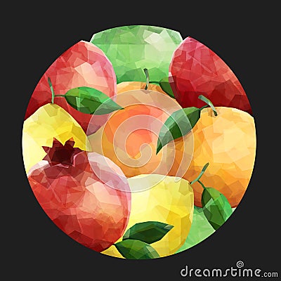 Round black frame with fruit background Vector Illustration