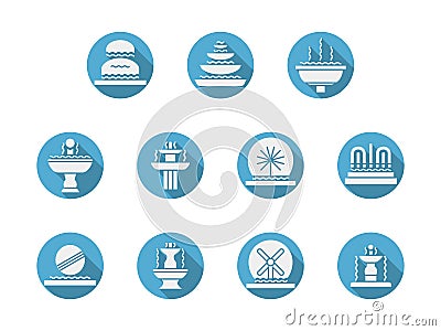 Round blue flat icons for fountains Stock Photo