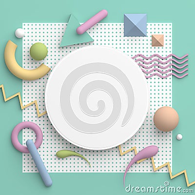A round border frame with a copy space on white background. Abstract composition in pastel colors with primitive geometric shapes. Stock Photo