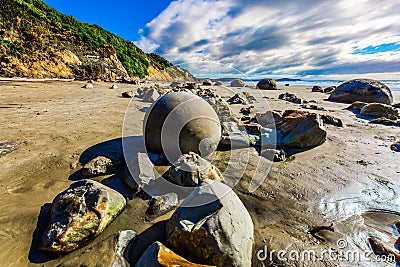 Round boulders Moeraki Stock Photo