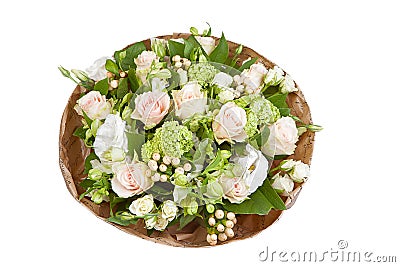 Round bouquet of flowers in craftpaper Stock Photo