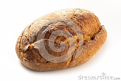 Round bread made from dark flour. Stock Photo