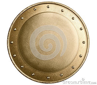 Round bronze metal medieval shield isolated Stock Photo