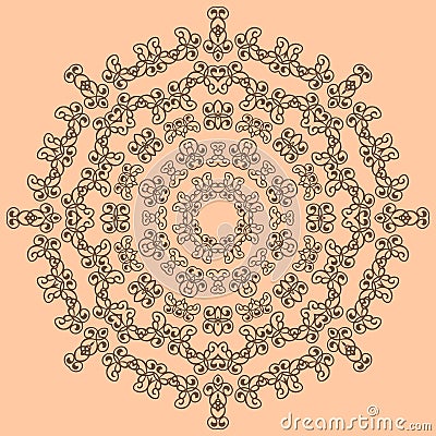 Round brown ornate pattern on beige background Vector Illustration
