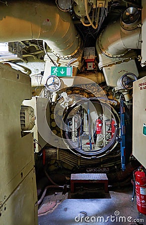 Round bulkhead door in the submarine Editorial Stock Photo
