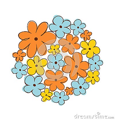 Round bunch of flowers. Flower bouquet. Can be used for greeting and wedding cards, gifts, postcards, invitations, arts Vector Illustration