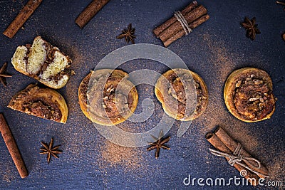 Round buns with cinnamon Stock Photo