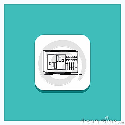 Round Button for control, equalizer, equalization, sound, studio Line icon Turquoise Background Vector Illustration
