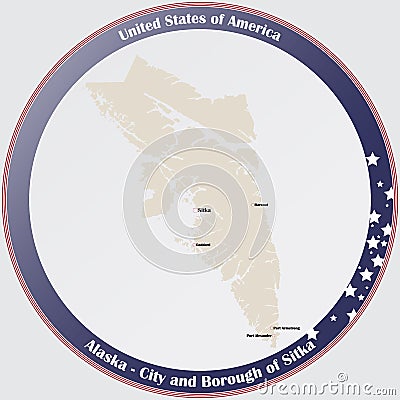 Map of the City and Borough of Sitka in Alaska Vector Illustration