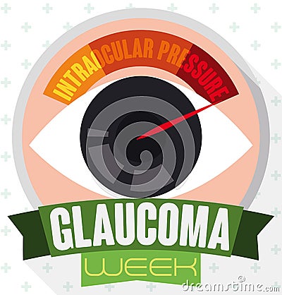 Round Button with Eye, Manometer and Ribbon Commemorating Glaucoma Week, Vector Illustration Vector Illustration