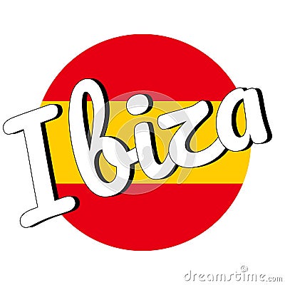 Round button Icon of national flag of Spain with red and yellow colors and inscription of city name: Ibiza in modern Vector Illustration