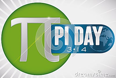 Button with Diameter, Pi Symbol and Ribbon for Pi Day, Vector Illustration Vector Illustration