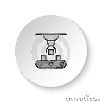 Round button for web icon, articulated robot, conveyor robot . Button banner round, badge interface for application illustration Cartoon Illustration