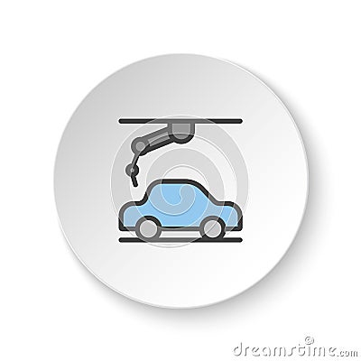 Round button for web icon, assemble robot, automobile robot. Button banner round, badge interface for application illustration Cartoon Illustration