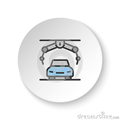 Round button for web icon, assembly robot, automobile robot. Button banner round, badge interface for application illustration Cartoon Illustration