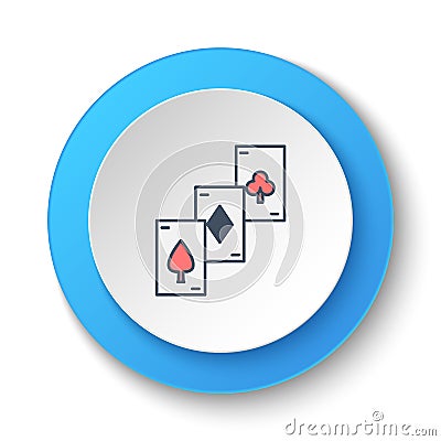 Round button for web icon. Cards, poker, casino, retro. Button banner round, badge interface for application illustration Cartoon Illustration