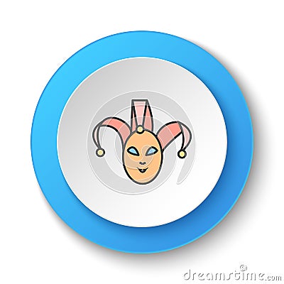 Round button for web icon, Clown mask, comedy. Button banner round, badge interface for application illustration Cartoon Illustration
