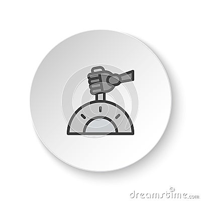 Round button for web icon, cybernetic arm, robot control. Button banner round, badge interface for application illustration Cartoon Illustration