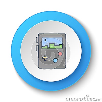 Round button for web icon. Portable console, gaming, retro. Button banner round, badge interface for application illustration Cartoon Illustration