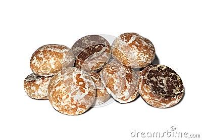 Gingerbread cookies in glaze on a white background. Stock Photo