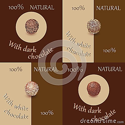 Round candies in chocolate with sprinkling. Set. Vector Illustration