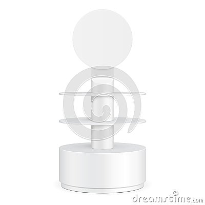 Round Cardboard Floor Display Rack For Supermarket Blank Empty With Shelves.Isolated On White Background. Vector Illustration