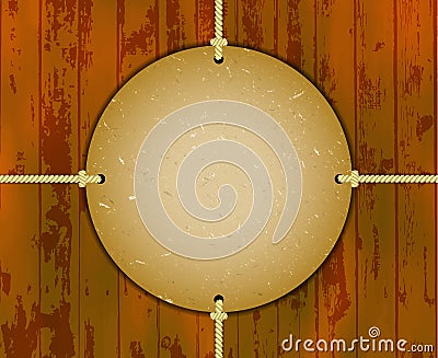 Round cardboard frame on the ropes Vector Illustration