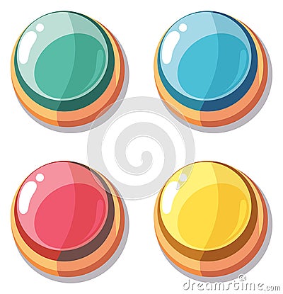 Round cartoon buttons. Glossy game interface elements Vector Illustration