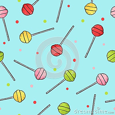 Round cartoon lollipops seamless pattern. Vector Illustration