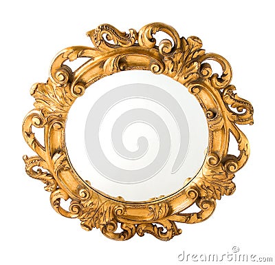 Round Carved Wood Gilded Wall Mirror Stock Photo