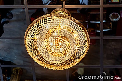 Round ceiling lamp ,Modern hanging lighting fixtures.Decorative round chandelier in dining room at home .Interior design Stock Photo