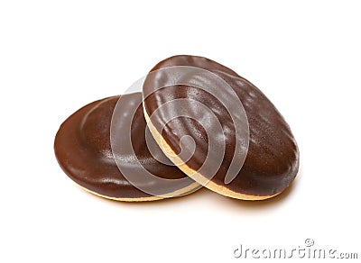 Round chocolate jaffa cake or biscuit cookie filled with natural jam Stock Photo