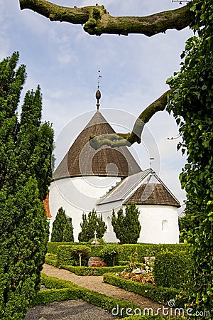 Round church Ols in Bornholm, Denmark Stock Photo