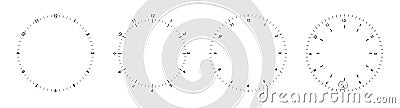 Round clock faces scale isolated on white background. Measuring circle scale in flat style. Clock face template. Blank Stock Photo