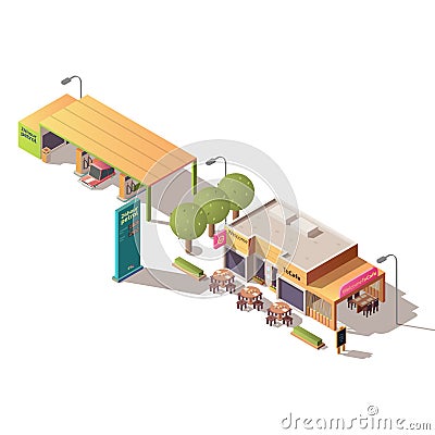 Petrol station and road cafe isometric vector Vector Illustration