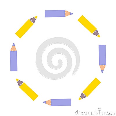 Round colored pencils shape border with empty space for text. Perfect for decoration notebook, planner, notepad, copybook Vector Illustration