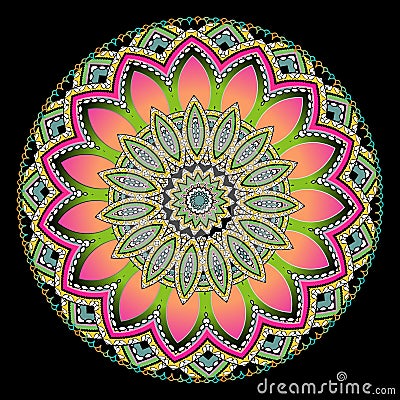 Round colorful floral mandala pattern. Ornamental ethnic style vector design. Abstract bright flower. Decorative patterned Vector Illustration