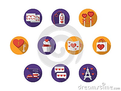 Round colorful romantic icons Vector Illustration