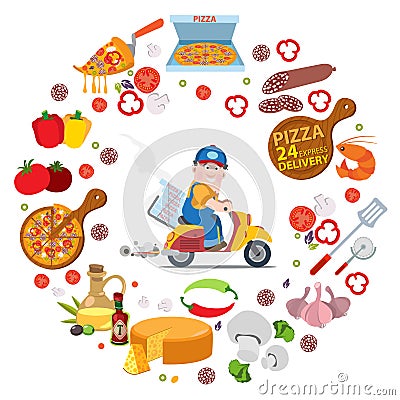 Round composition pizza delivery Stock Photo