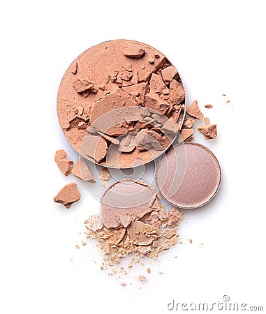 Round crashed beige face powder and nude color eyeshadow for makeup as sample of cosmetics product Stock Photo