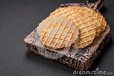 Round crispy wafers for making sweet delicious desserts or snacks Stock Photo