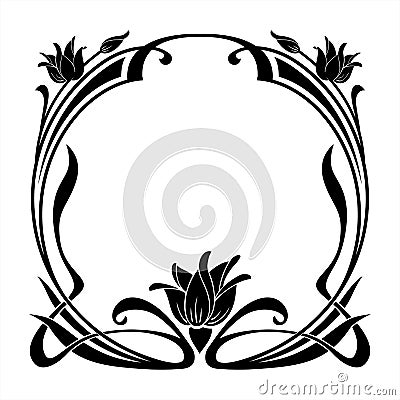 Round decorative floral frame in the art Nouveau style Vector Illustration