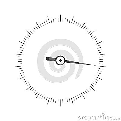 Round 360 degree measuring scale with arrow. Simple template of barometer, compass, protractor, navigator, circular Vector Illustration