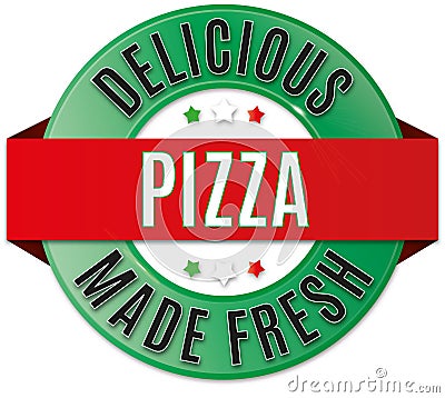 Round delicious pizza badge Stock Photo